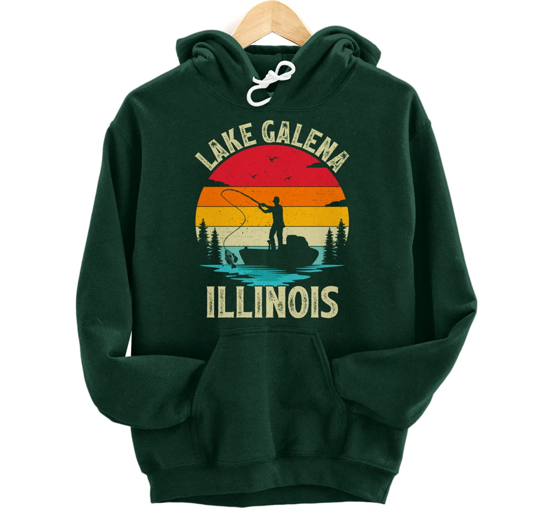 Summer Vacation Fishing Vintage Retro Illinois Galena Lake Pullover Hoodie