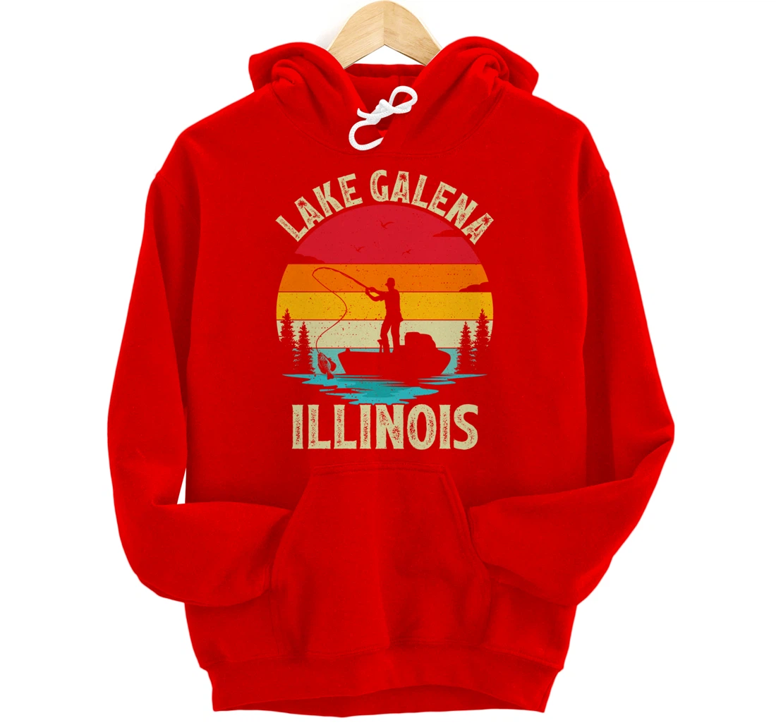 Summer Vacation Fishing Vintage Retro Illinois Galena Lake Pullover Hoodie