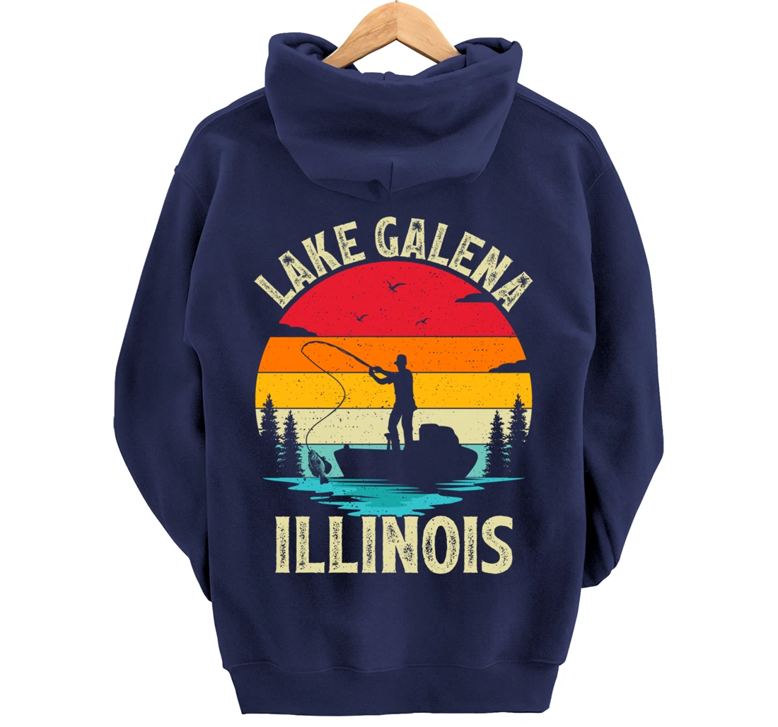 Summer Vacation Fishing Vintage Retro Illinois Galena Lake Pullover Hoodie