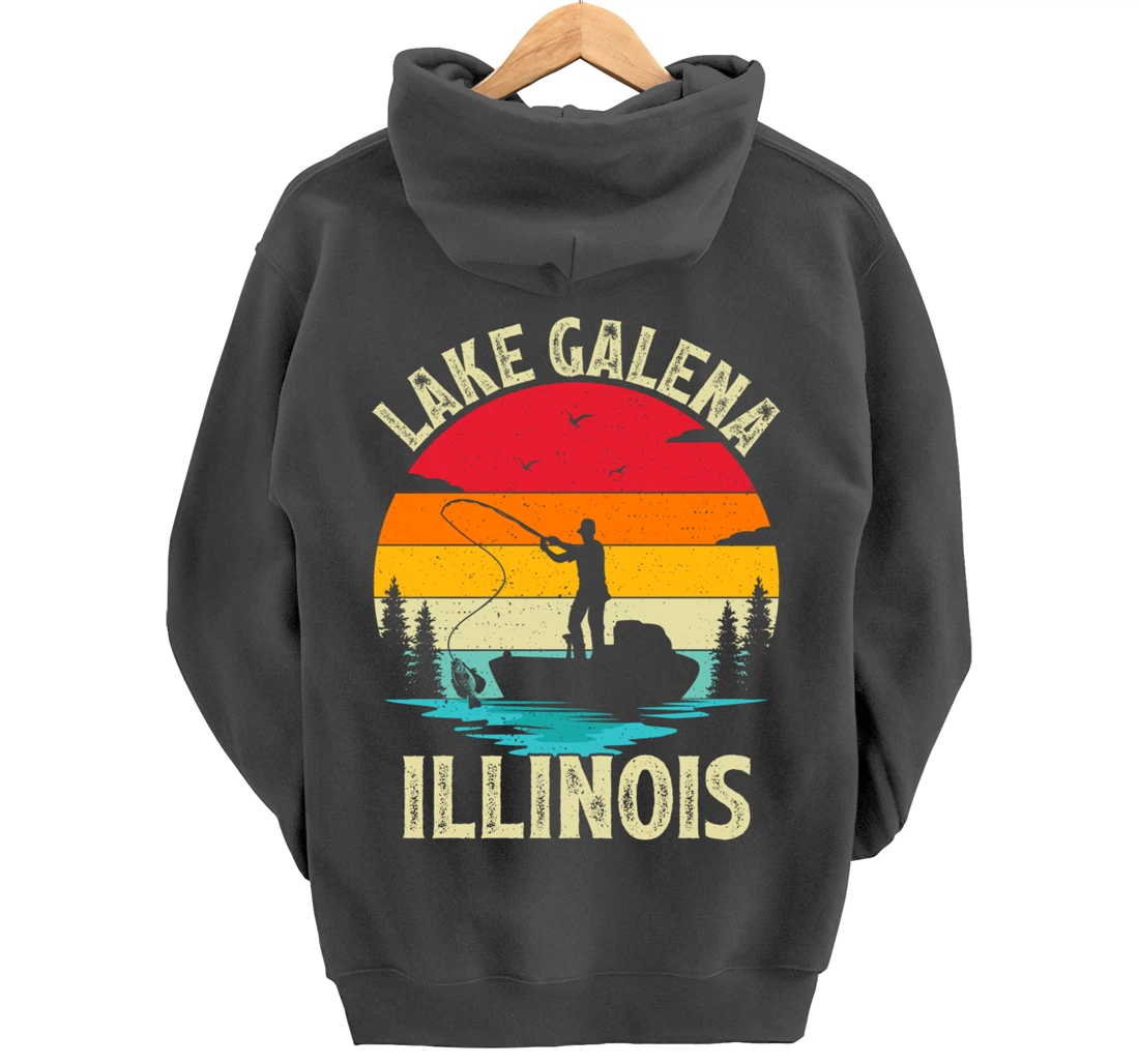 Summer Vacation Fishing Vintage Retro Illinois Galena Lake Pullover Hoodie