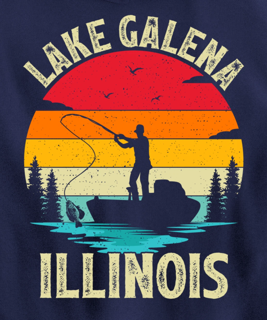 Summer Vacation Fishing Vintage Retro Illinois Galena Lake Pullover Hoodie