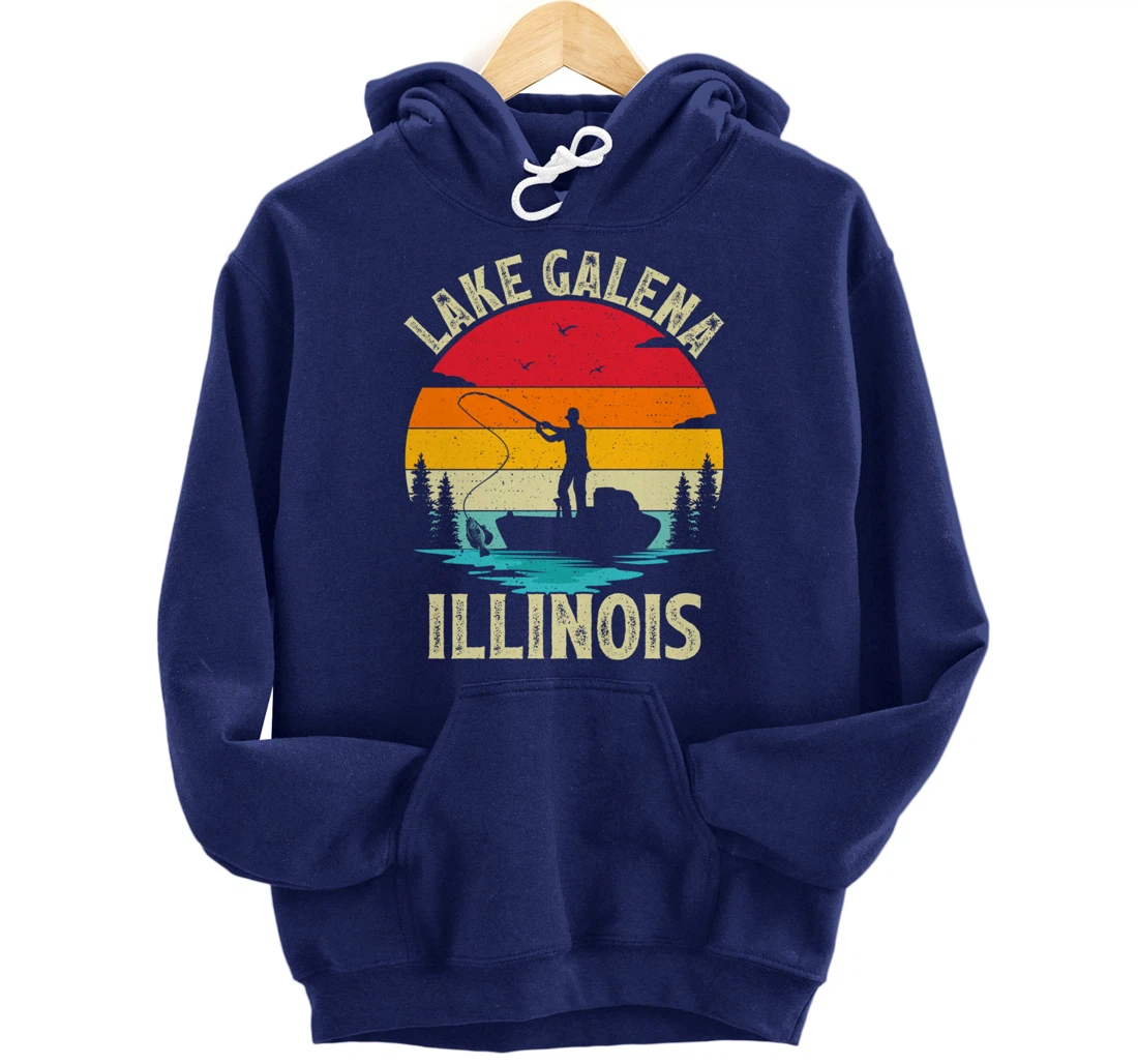 Summer Vacation Fishing Vintage Retro Illinois Galena Lake Pullover Hoodie