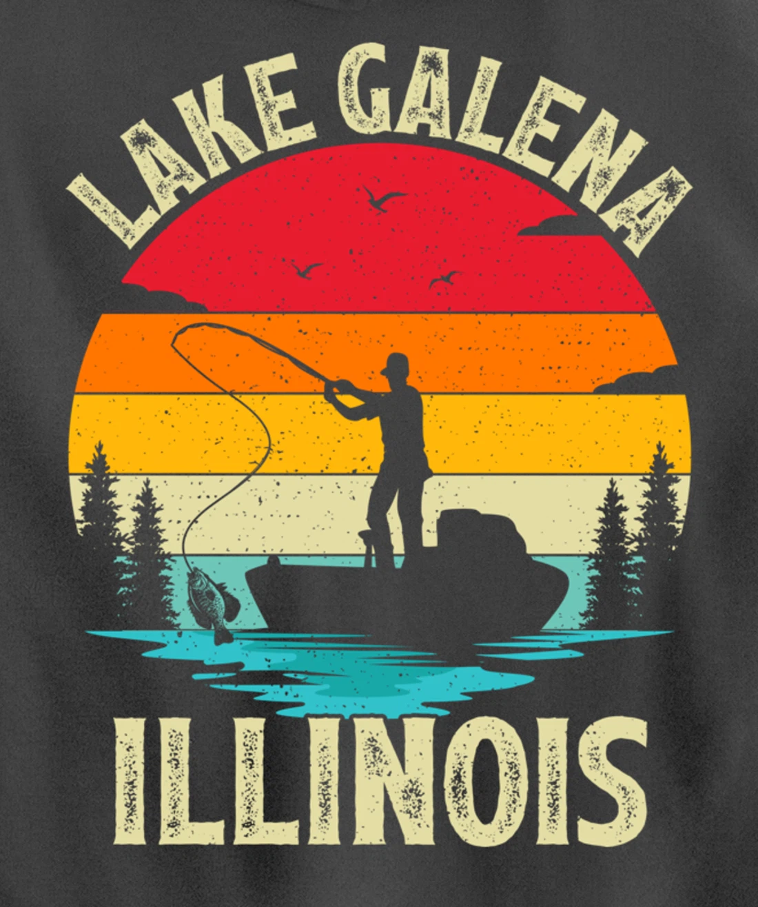 Summer Vacation Fishing Vintage Retro Illinois Galena Lake Pullover Hoodie