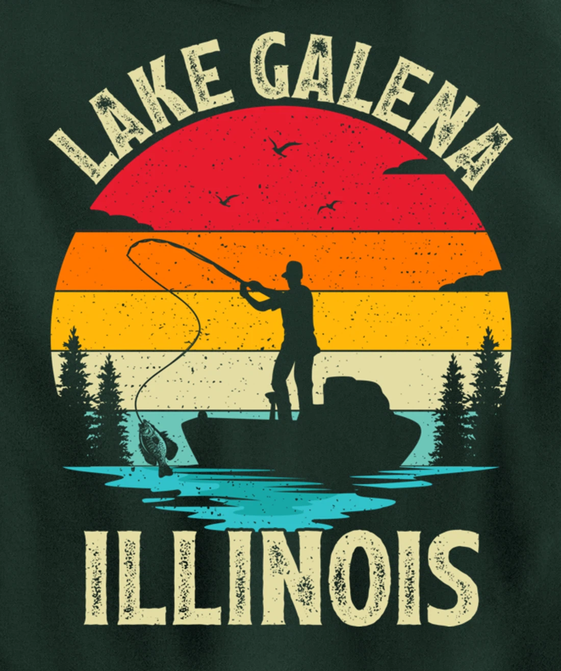 Summer Vacation Fishing Vintage Retro Illinois Galena Lake Pullover Hoodie