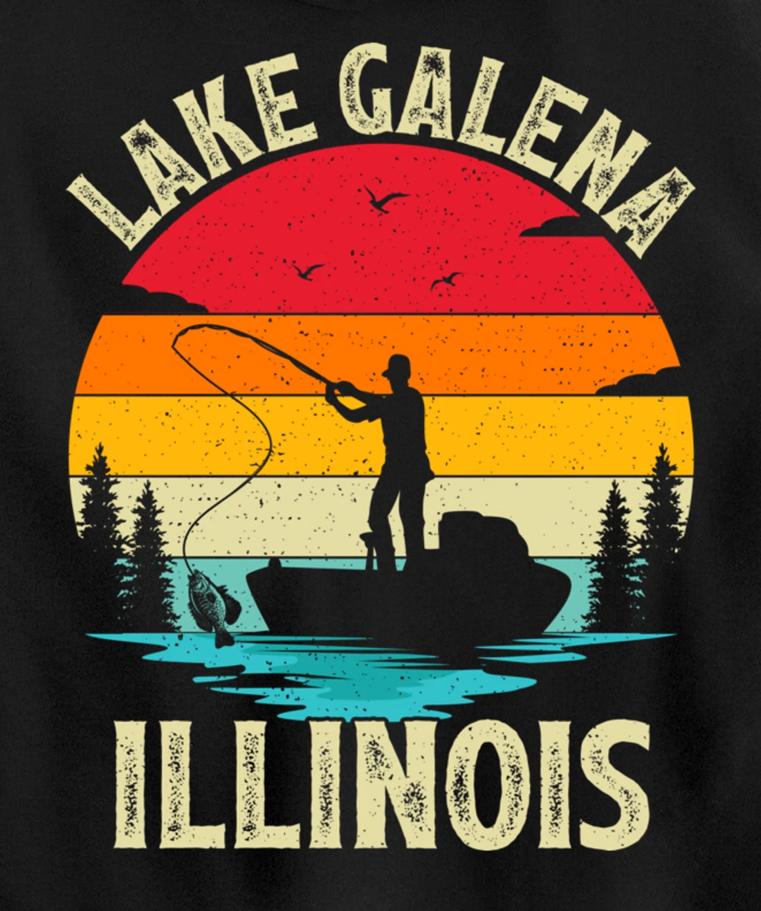 Summer Vacation Fishing Vintage Retro Illinois Galena Lake Pullover Hoodie