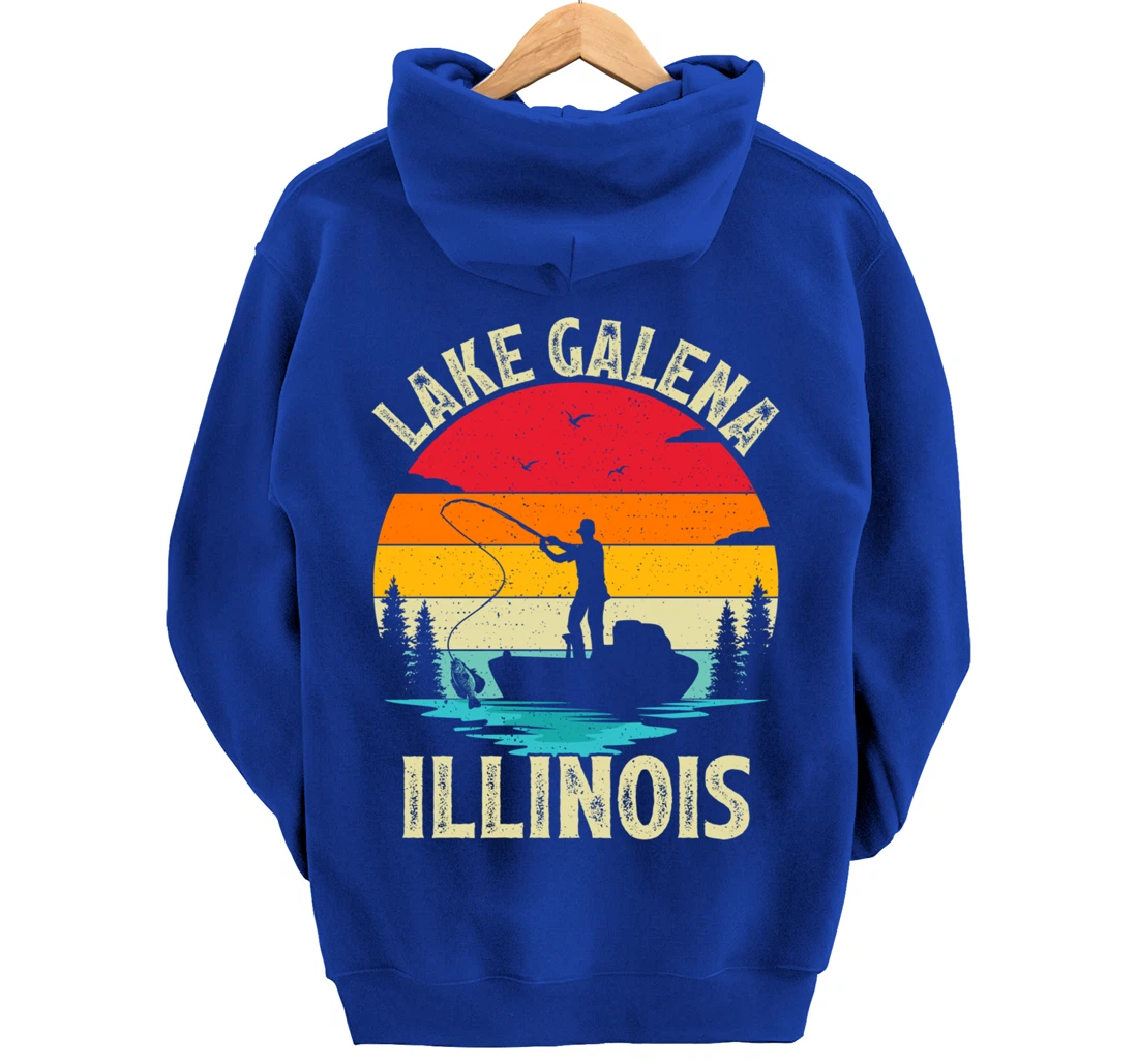 Summer Vacation Fishing Vintage Retro Illinois Galena Lake Pullover Hoodie