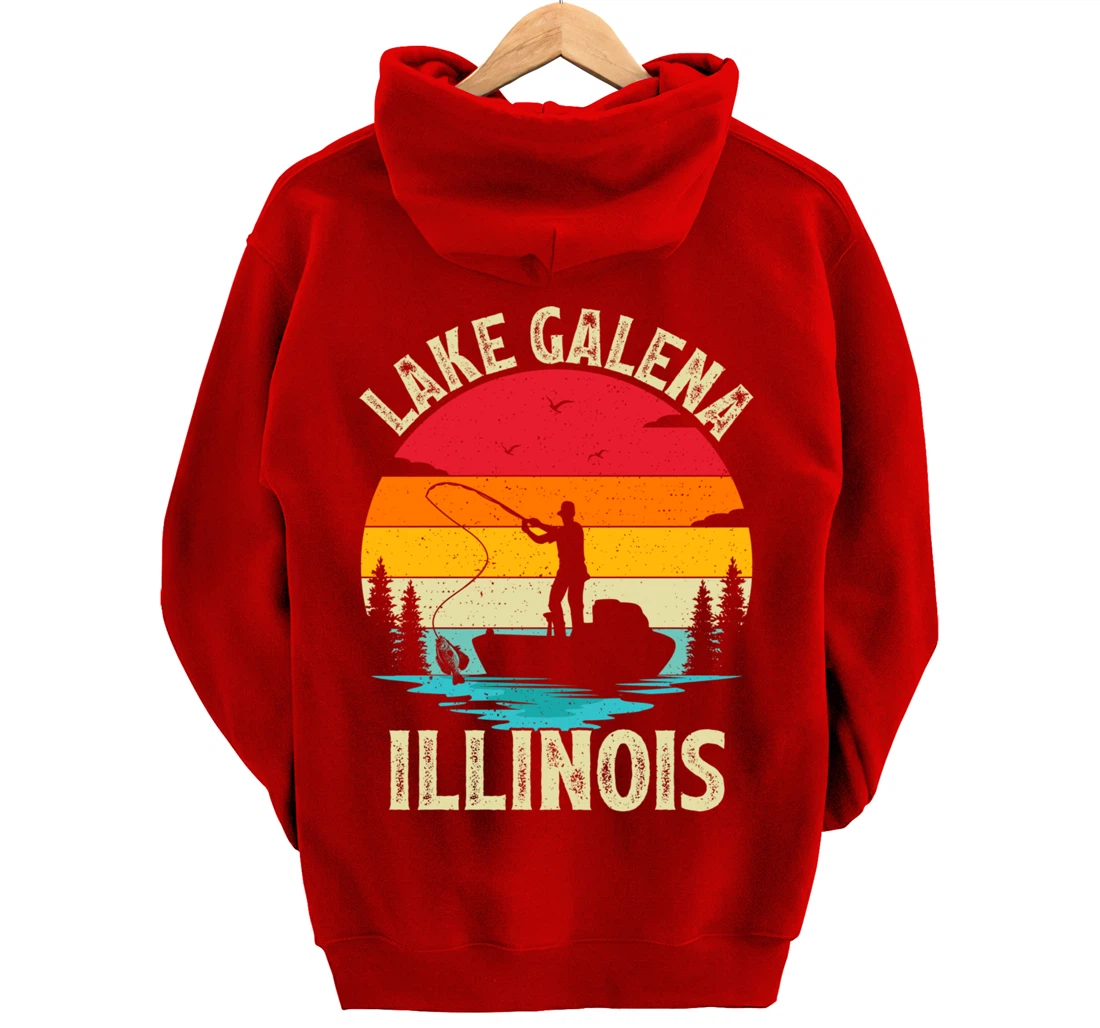 Summer Vacation Fishing Vintage Retro Illinois Galena Lake Pullover Hoodie
