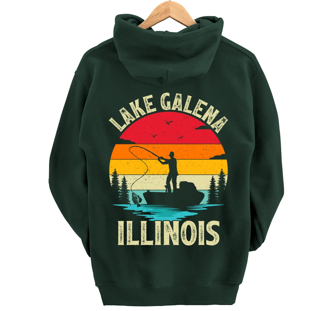 Summer Vacation Fishing Vintage Retro Illinois Galena Lake Pullover Hoodie
