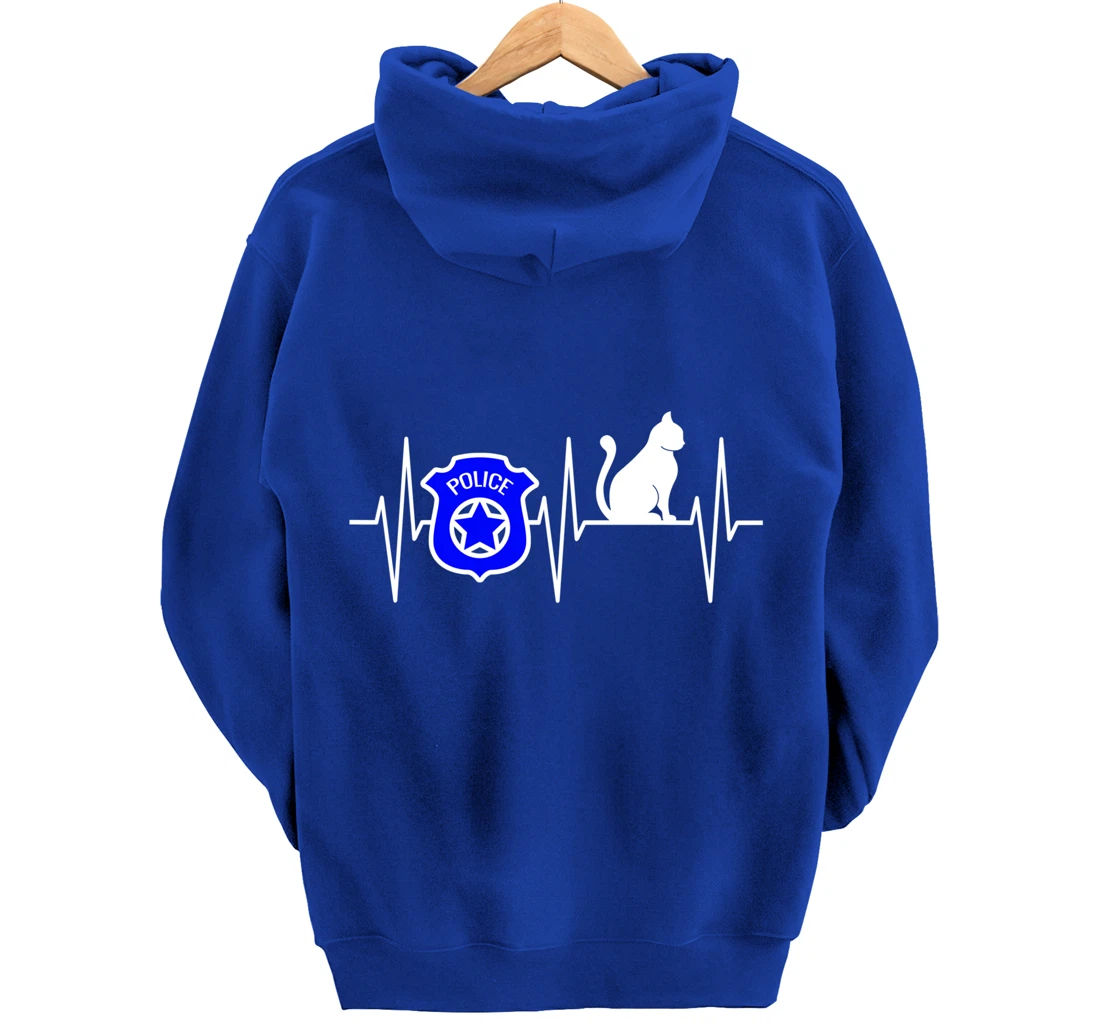Police Shirt Cat Lover Police Officer Heartbeat Cop Cat Pullover Hoodie