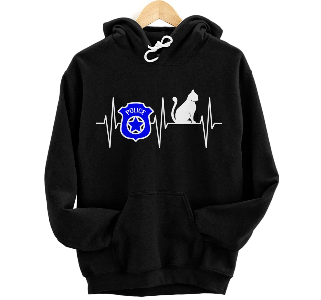 Police Shirt Cat Lover Police Officer Heartbeat Cop Cat Pullover Hoodie