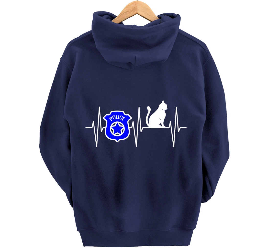 Police Shirt Cat Lover Police Officer Heartbeat Cop Cat Pullover Hoodie