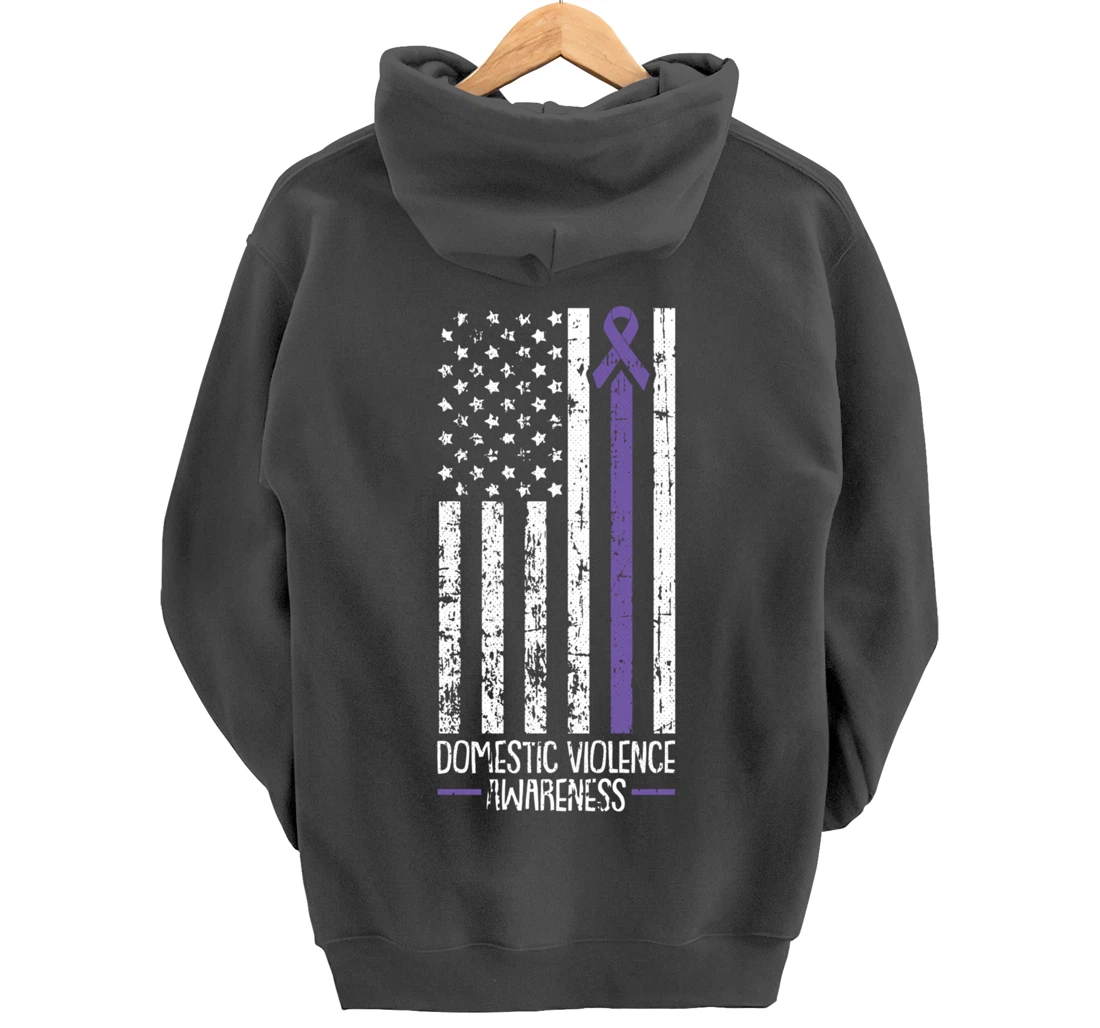 American Flag Domestic Violence Awareness Cool Purple Ribbon Pullover Hoodie