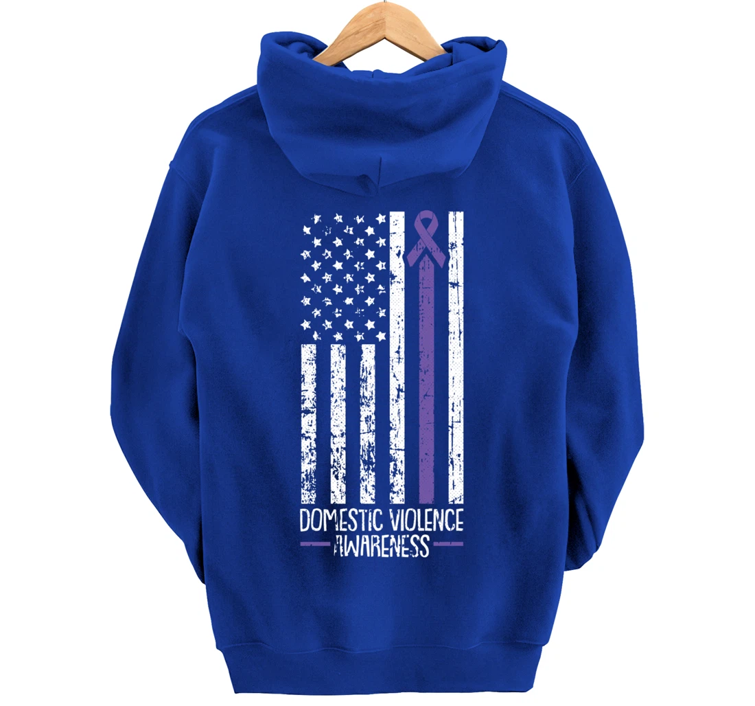 American Flag Domestic Violence Awareness Cool Purple Ribbon Pullover Hoodie
