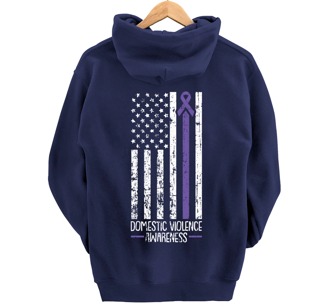 American Flag Domestic Violence Awareness Cool Purple Ribbon Pullover Hoodie