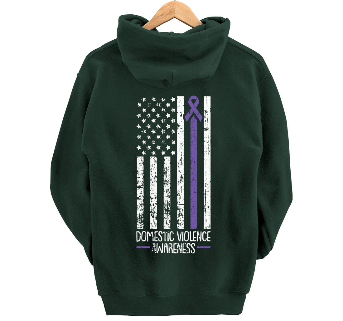 American Flag Domestic Violence Awareness Cool Purple Ribbon Pullover Hoodie