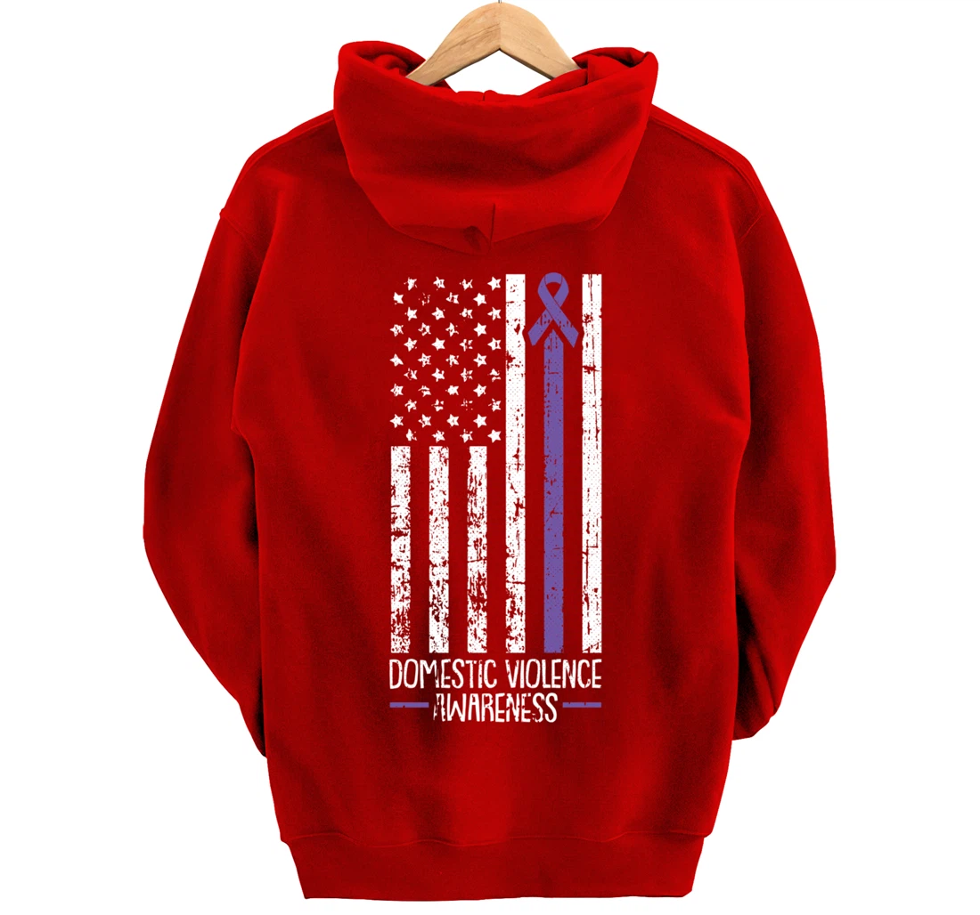 American Flag Domestic Violence Awareness Cool Purple Ribbon Pullover Hoodie