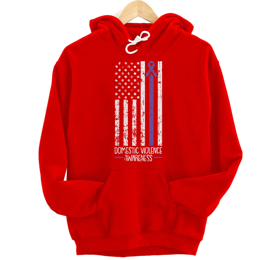 American Flag Domestic Violence Awareness Cool Purple Ribbon Pullover Hoodie