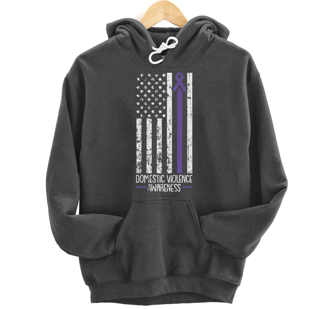 American Flag Domestic Violence Awareness Cool Purple Ribbon Pullover Hoodie