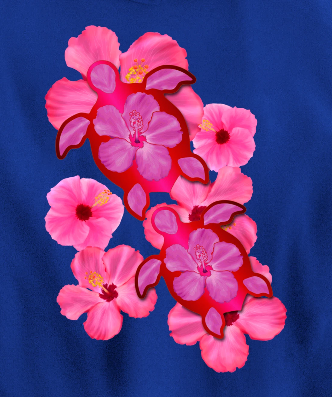 Tropical Sea Turtle Hawaiian Honu Hibiscus Flowers Pullover Hoodie