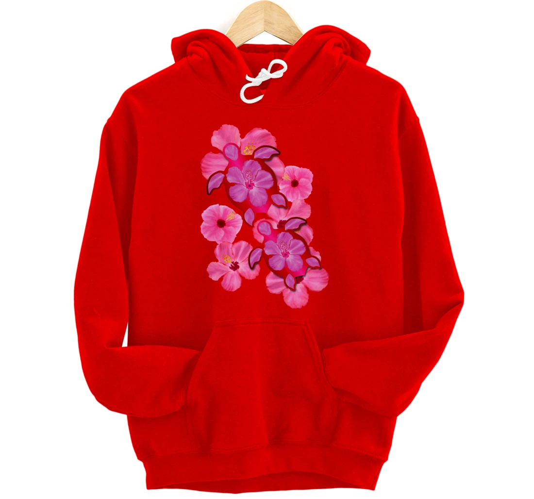 Tropical Sea Turtle Hawaiian Honu Hibiscus Flowers Pullover Hoodie