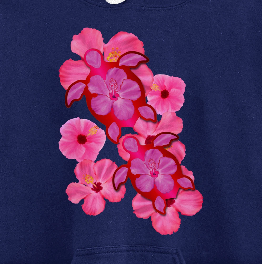 Tropical Sea Turtle Hawaiian Honu Hibiscus Flowers Pullover Hoodie