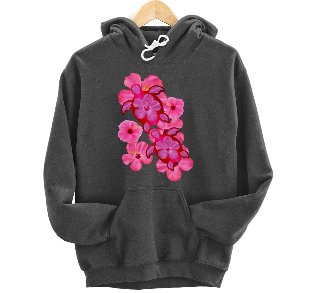 Tropical Sea Turtle Hawaiian Honu Hibiscus Flowers Pullover Hoodie