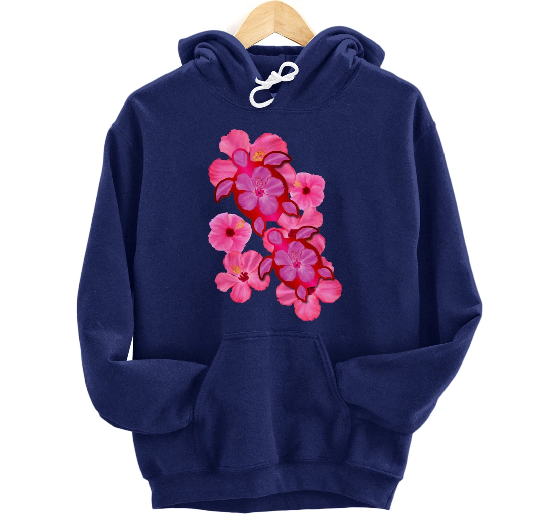 Tropical Sea Turtle Hawaiian Honu Hibiscus Flowers Pullover Hoodie