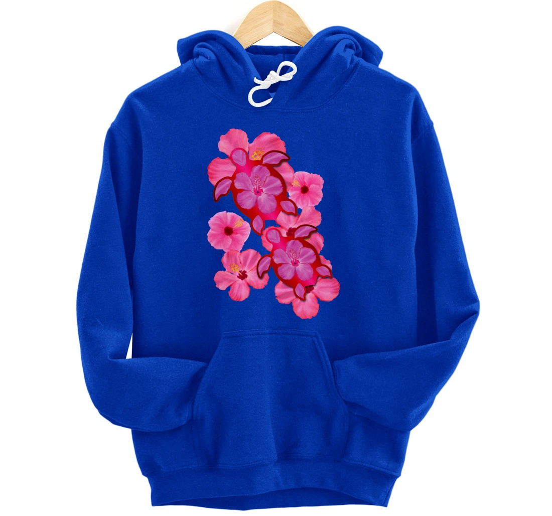 Tropical Sea Turtle Hawaiian Honu Hibiscus Flowers Pullover Hoodie