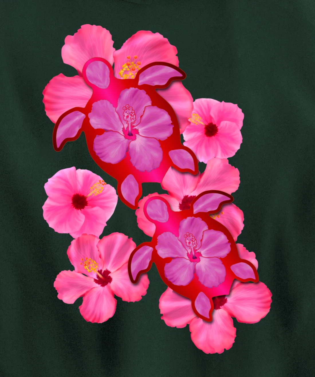 Tropical Sea Turtle Hawaiian Honu Hibiscus Flowers Pullover Hoodie