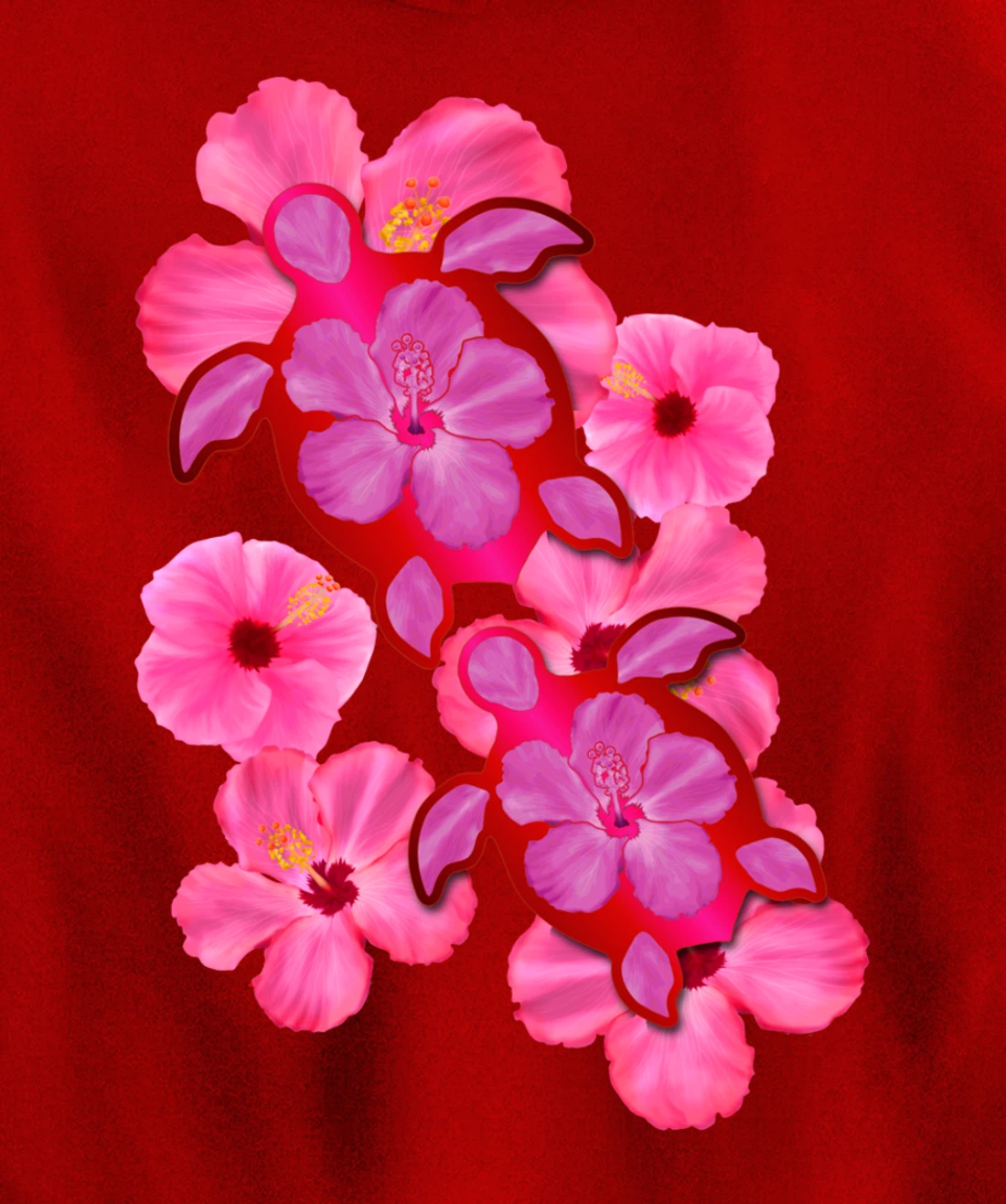 Tropical Sea Turtle Hawaiian Honu Hibiscus Flowers Pullover Hoodie