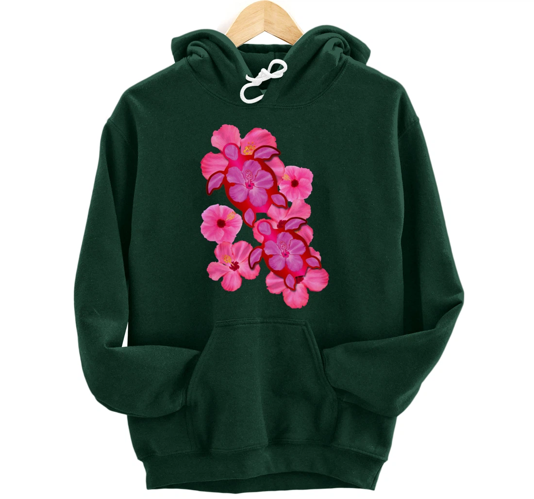 Tropical Sea Turtle Hawaiian Honu Hibiscus Flowers Pullover Hoodie