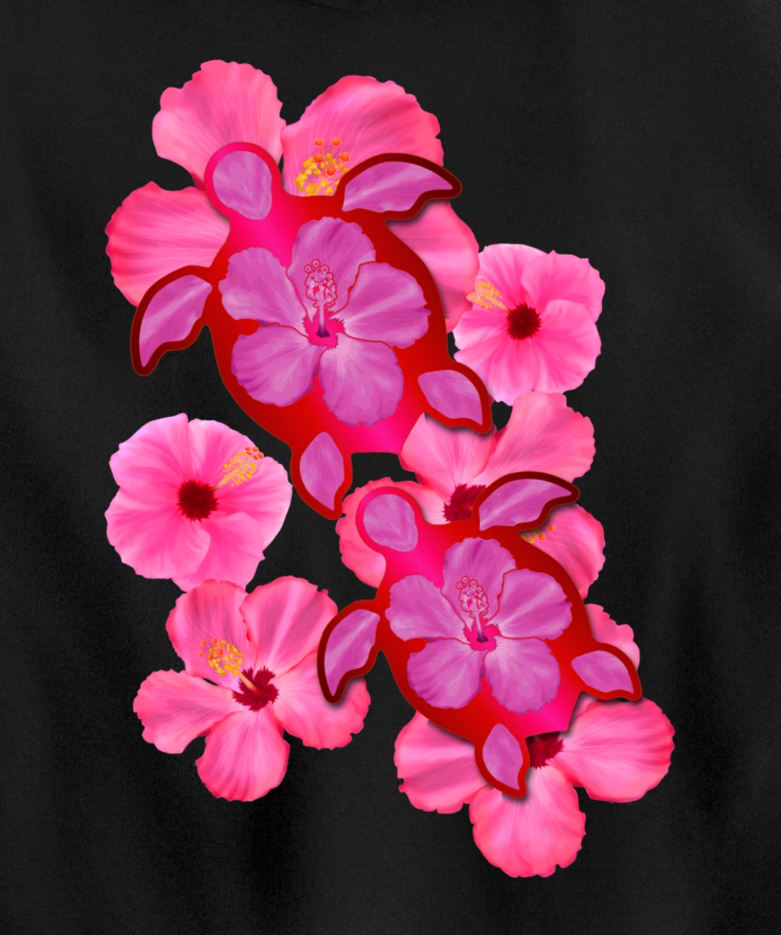 Tropical Sea Turtle Hawaiian Honu Hibiscus Flowers Pullover Hoodie