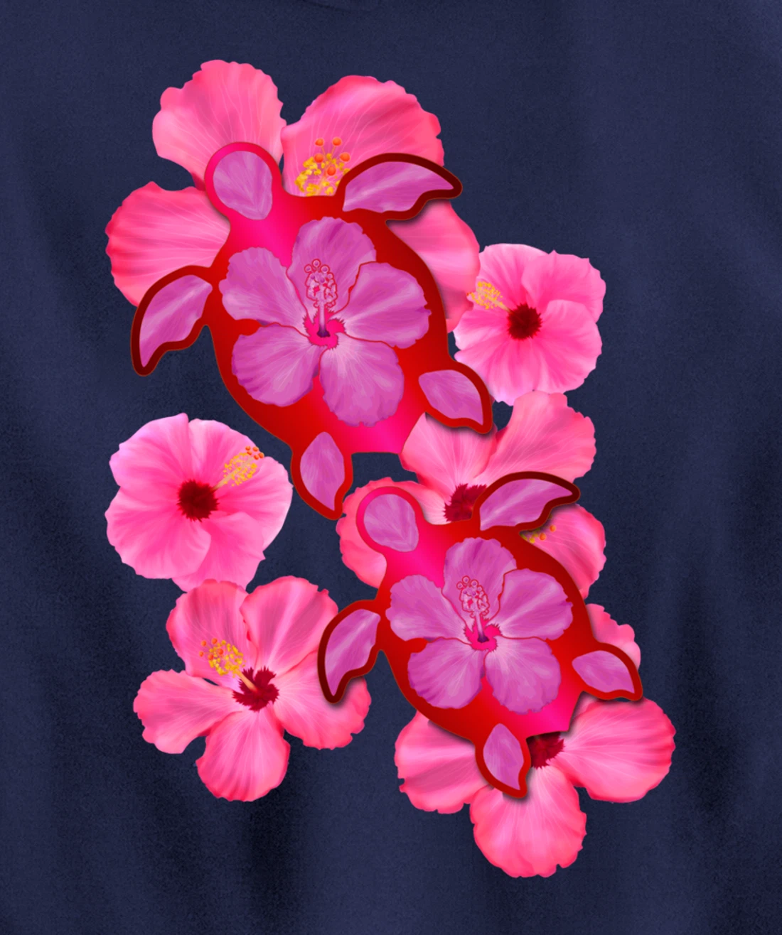 Tropical Sea Turtle Hawaiian Honu Hibiscus Flowers Pullover Hoodie