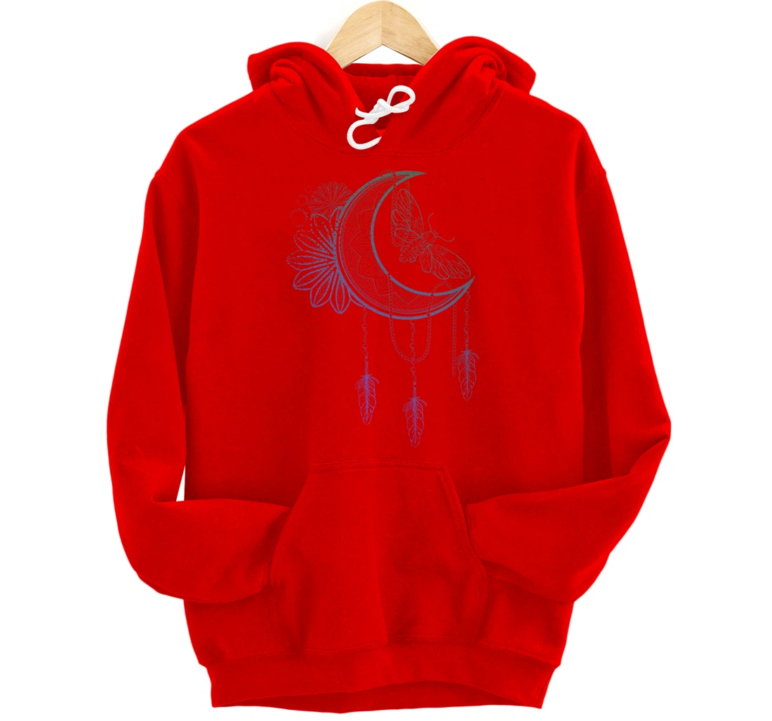 Floral Moth Insect Flower Dreamcatcher Crescent Moon Pullover Hoodie
