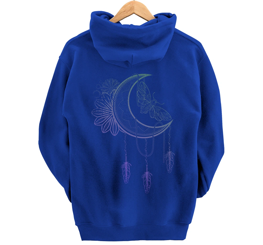 Floral Moth Insect Flower Dreamcatcher Crescent Moon Pullover Hoodie