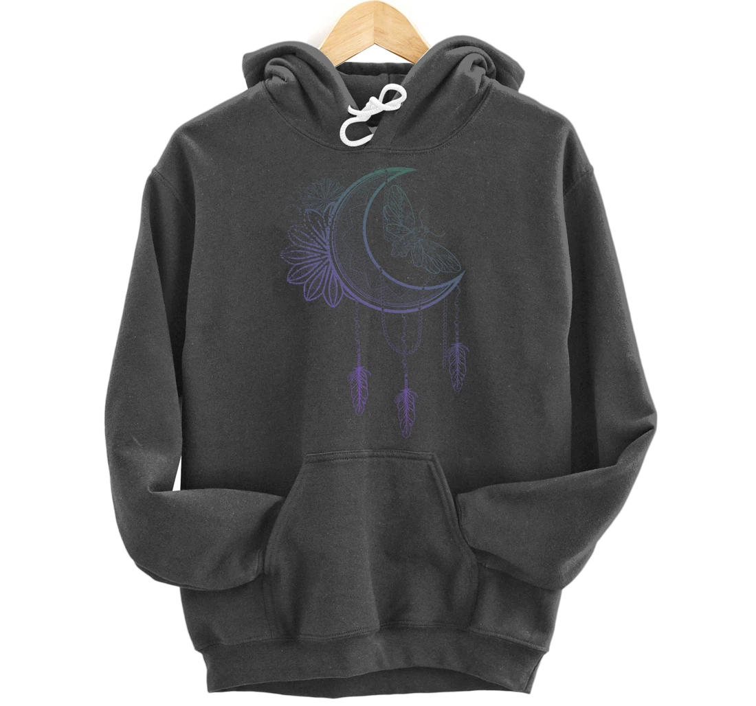 Floral Moth Insect Flower Dreamcatcher Crescent Moon Pullover Hoodie