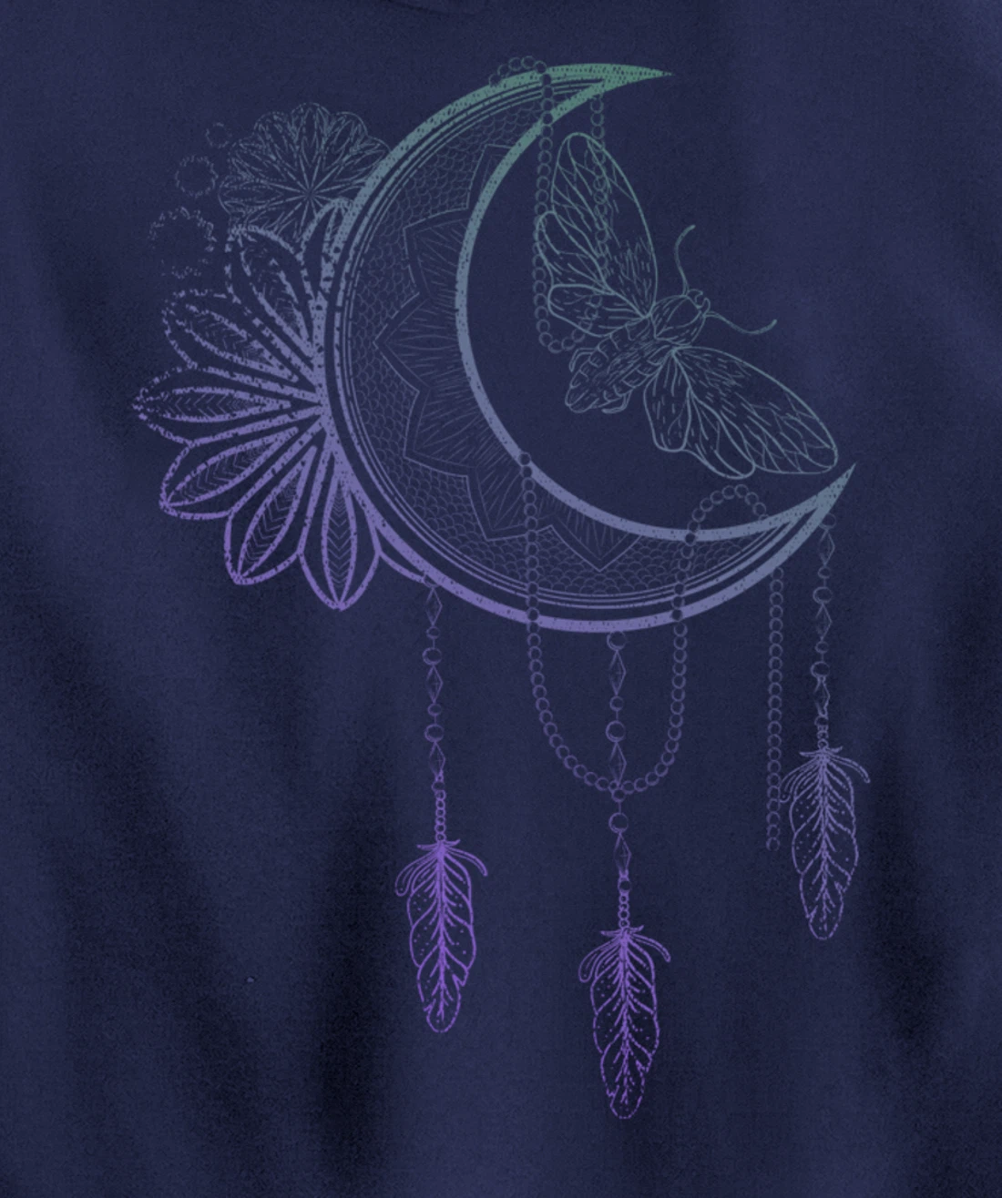 Floral Moth Insect Flower Dreamcatcher Crescent Moon Pullover Hoodie