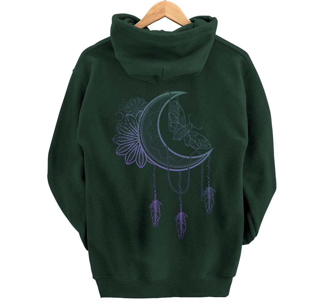 Floral Moth Insect Flower Dreamcatcher Crescent Moon Pullover Hoodie