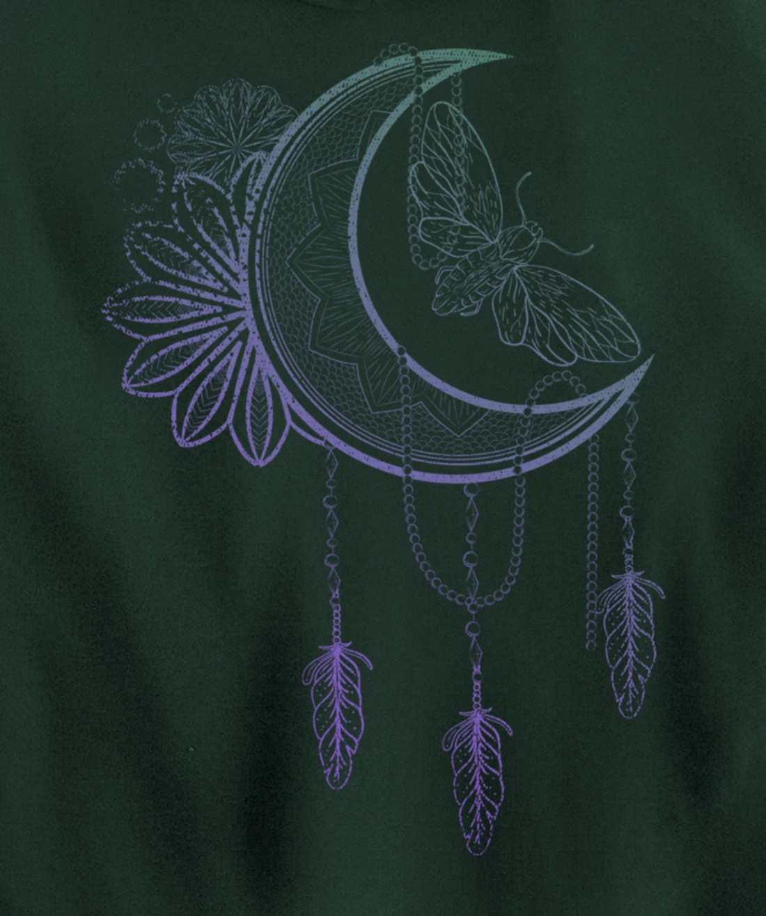 Floral Moth Insect Flower Dreamcatcher Crescent Moon Pullover Hoodie