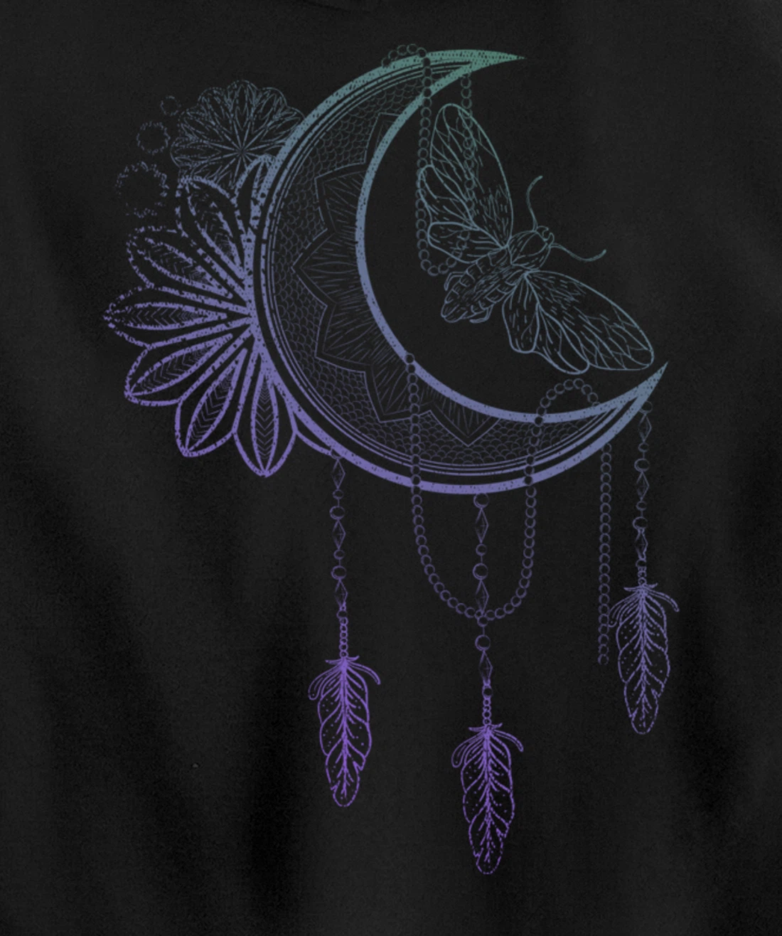 Floral Moth Insect Flower Dreamcatcher Crescent Moon Pullover Hoodie