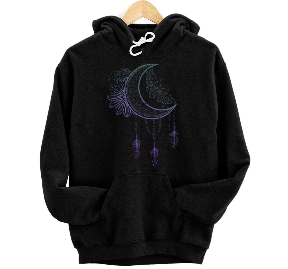 Floral Moth Insect Flower Dreamcatcher Crescent Moon Pullover Hoodie