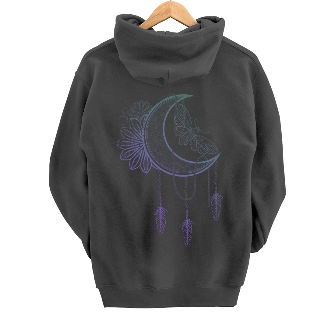 Floral Moth Insect Flower Dreamcatcher Crescent Moon Pullover Hoodie