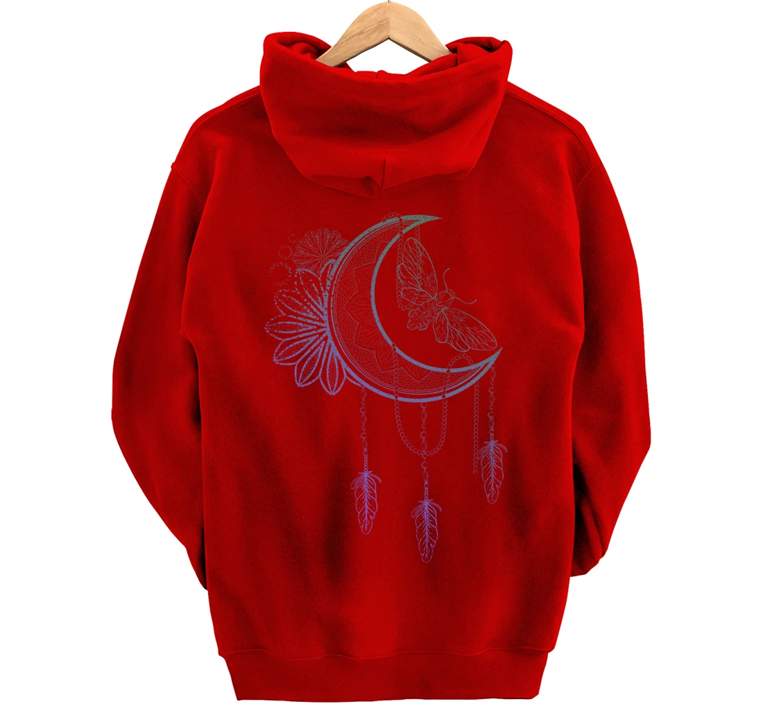 Floral Moth Insect Flower Dreamcatcher Crescent Moon Pullover Hoodie