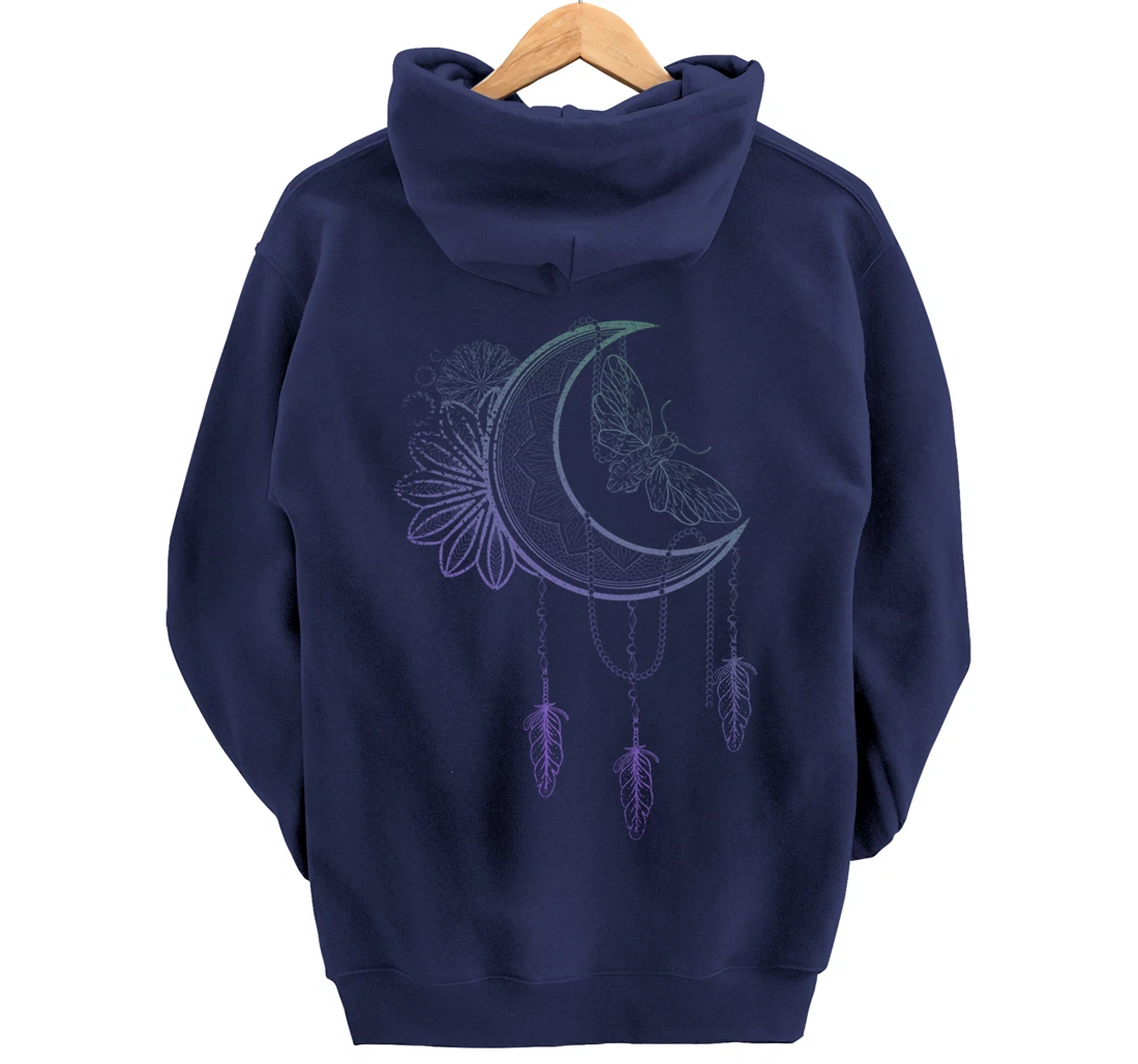 Floral Moth Insect Flower Dreamcatcher Crescent Moon Pullover Hoodie