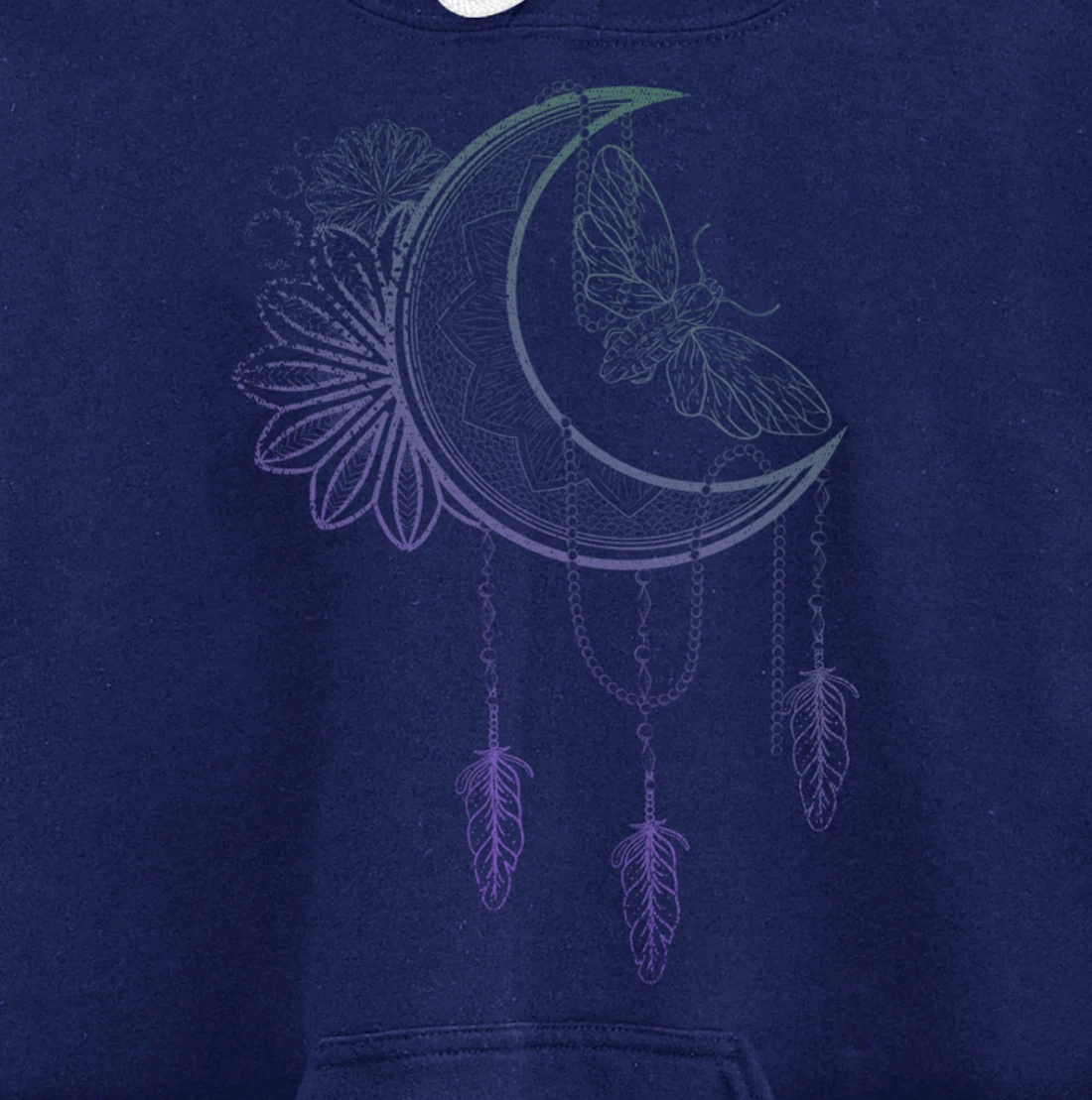 Floral Moth Insect Flower Dreamcatcher Crescent Moon Pullover Hoodie