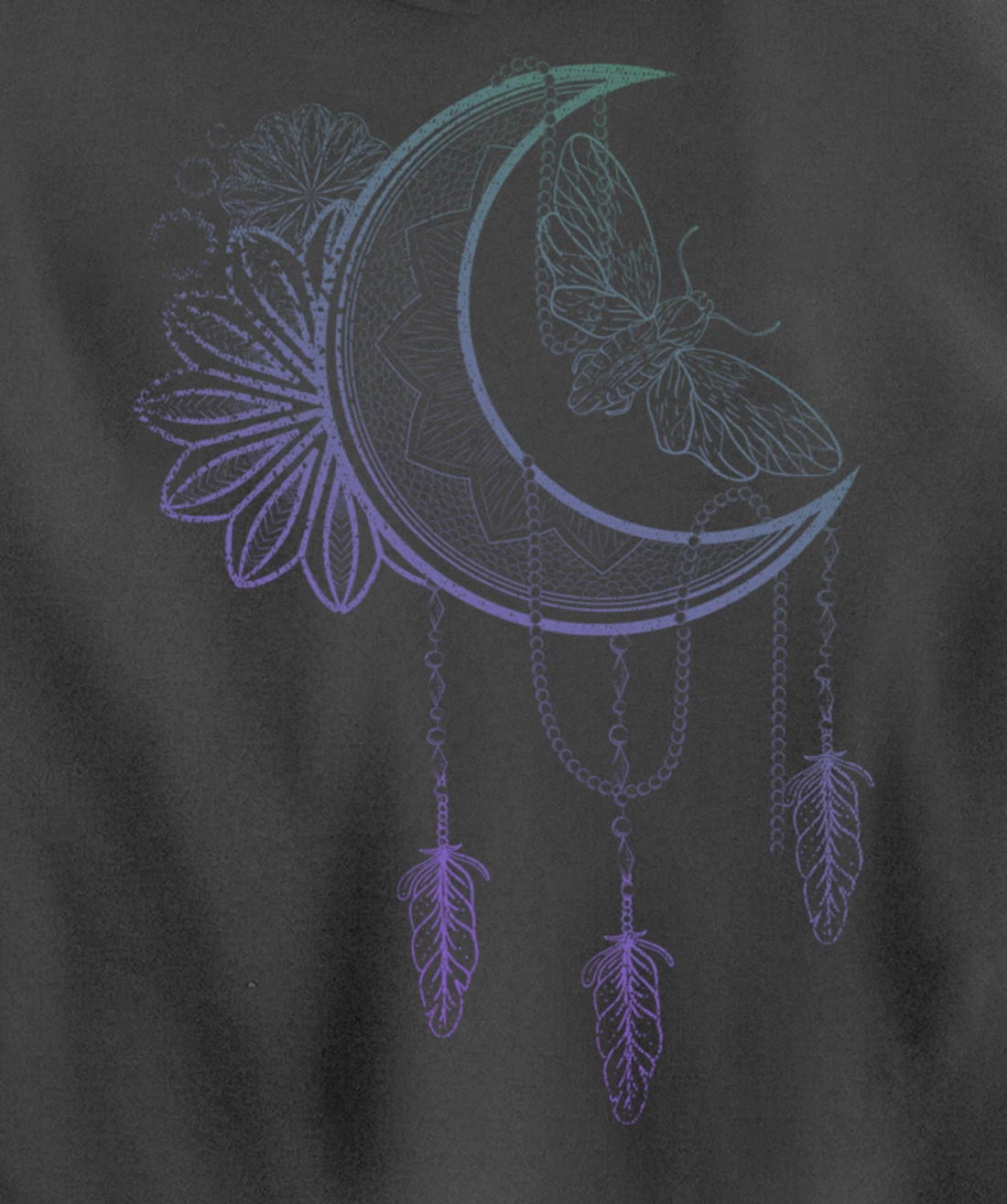 Floral Moth Insect Flower Dreamcatcher Crescent Moon Pullover Hoodie