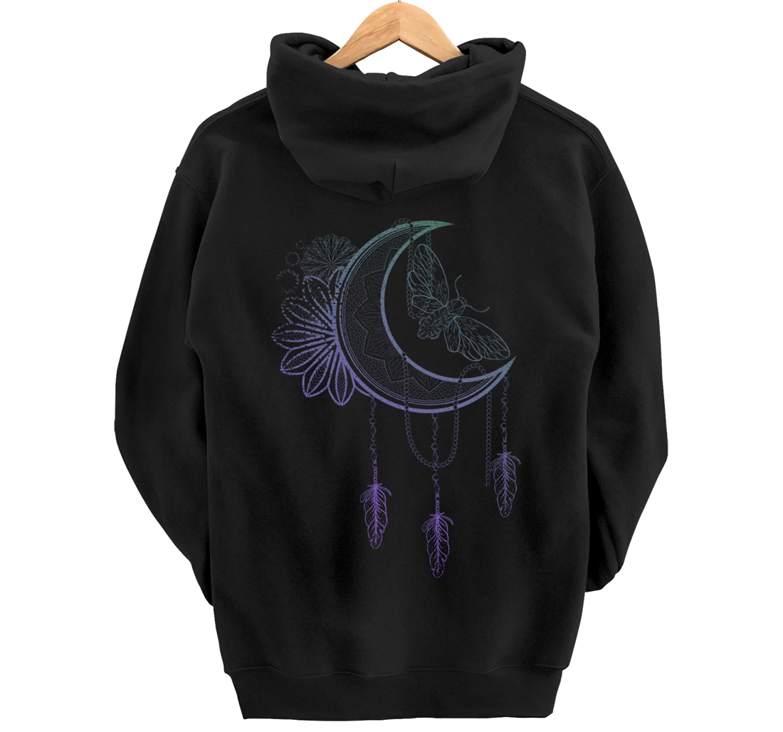 Floral Moth Insect Flower Dreamcatcher Crescent Moon Pullover Hoodie
