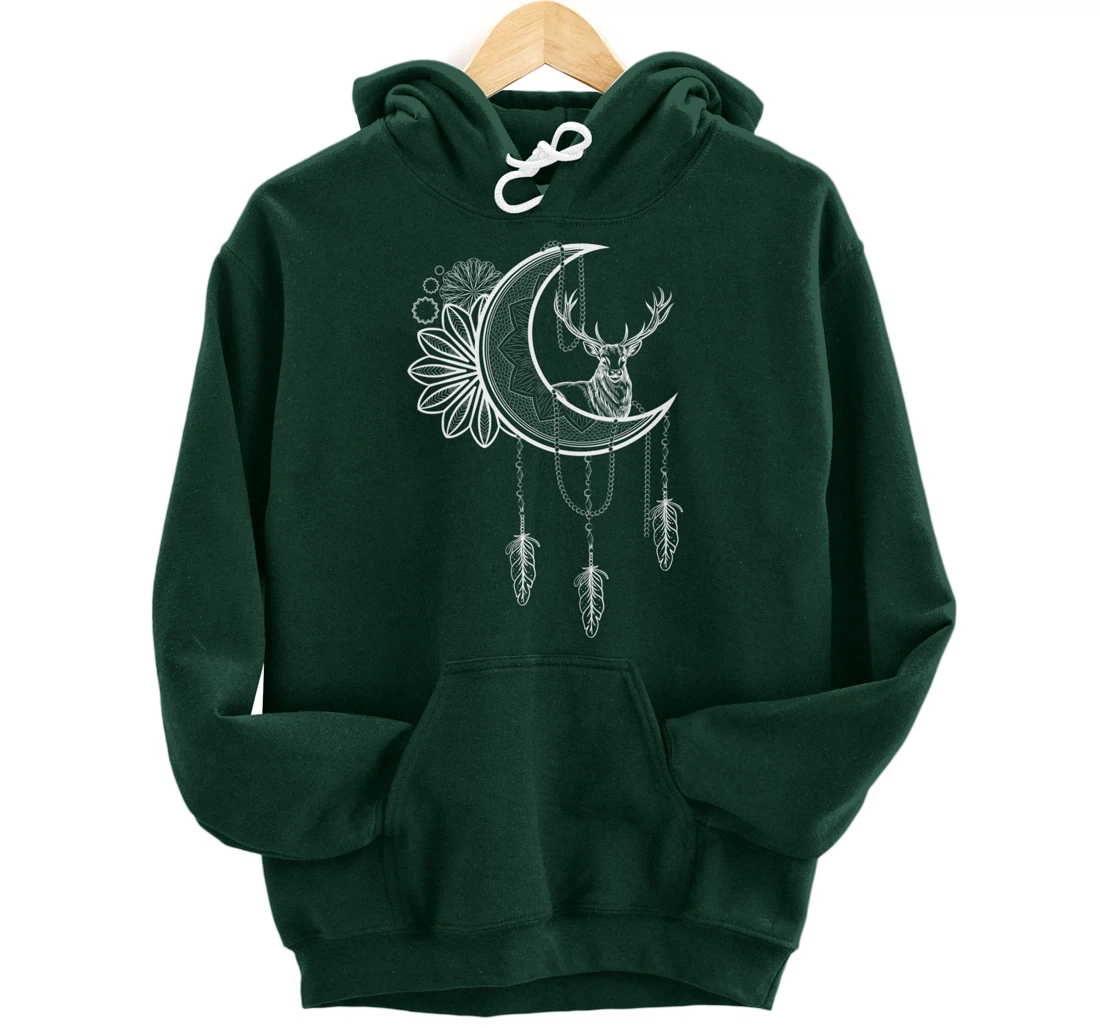Deer Animal Flower Boho Dreamcatcher Floral Crescent Moon Pullover Hoodie