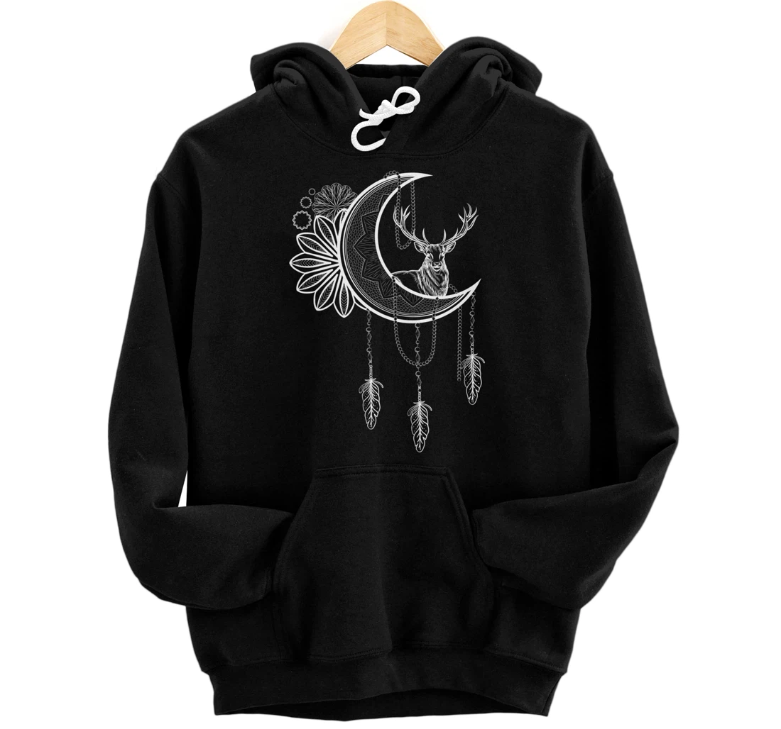 Deer Animal Flower Boho Dreamcatcher Floral Crescent Moon Pullover Hoodie