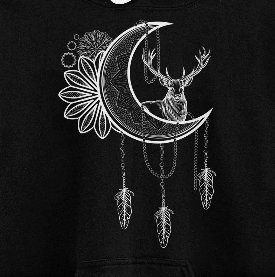 Deer Animal Flower Boho Dreamcatcher Floral Crescent Moon Pullover Hoodie